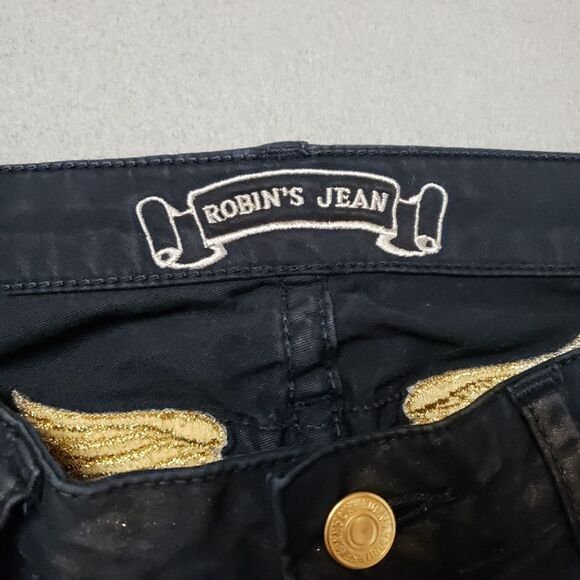 Robin's Jeans Gold And Black Fade Gold Wings Womens Sz 30 Skinny - Picture 9 of 16